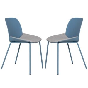 Haile Blue Metal Dining Chairs With Woven Fabric Seat In Pair