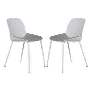 Haile Ecru Metal Dining Chairs With Woven Fabric Seat In Pair
