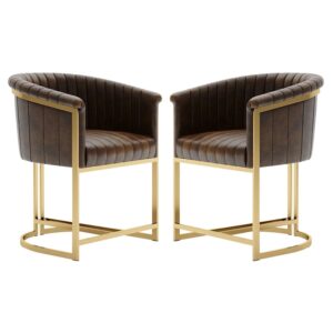 Bonita Brown Leather Dining Chairs With Metal Frame In Pair