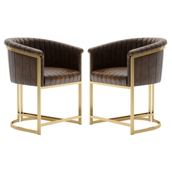 Bonita Brown Leather Dining Chairs With Metal Frame In Pair