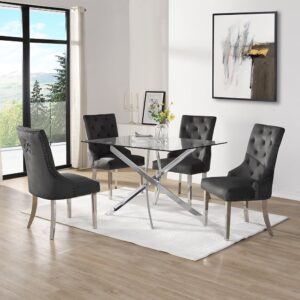 Daytona Large Clear Glass Dining Table 4 Imperial Black Chairs