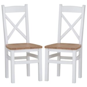 Elkin Cross Back Oak And White Wooden Dining Chairs In Pair