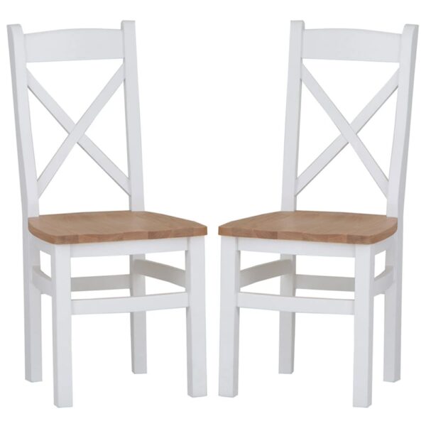 Elkin Cross Back Oak And White Wooden Dining Chairs In Pair