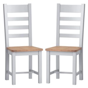 Elkin Ladder Back Oak And Grey Wooden Dining Chairs In Pair