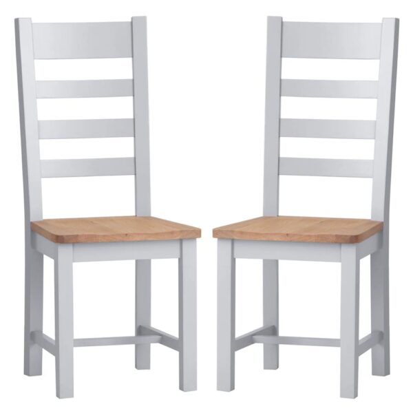 Elkin Ladder Back Oak And Grey Wooden Dining Chairs In Pair