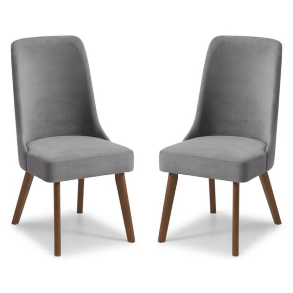 Hidalgo Dusk Grey Fabric Dining Chairs With Walnut Legs In Pair