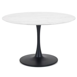 Huron Wooden Dining Table Round In White Marble Effect