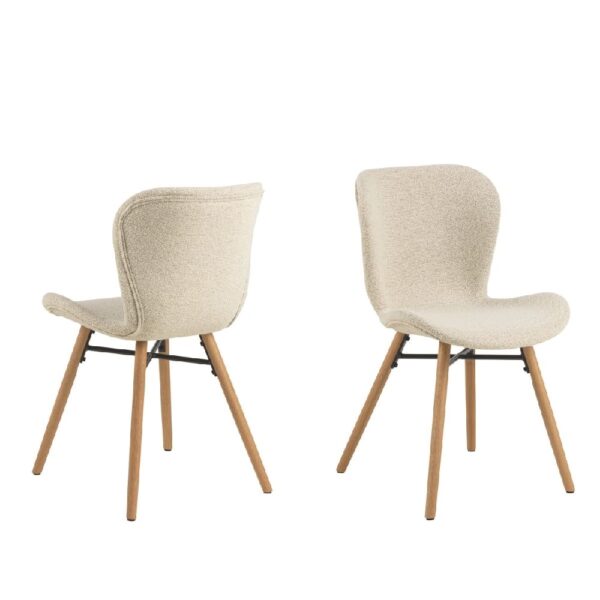 Bangor Cream Fabric Dining Chairs With Oak Legs In Pair