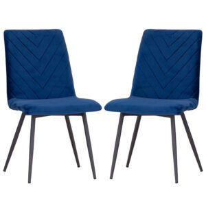 Casey Blue Velvet Dining Chairs With Metal Legs In Pair