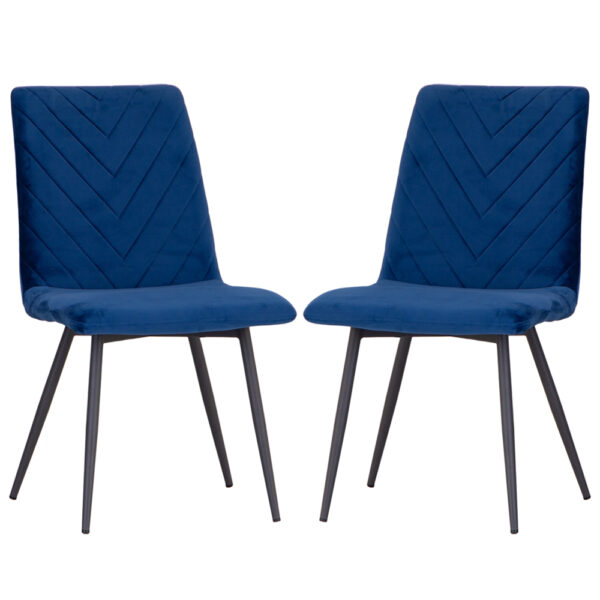 Casey Blue Velvet Dining Chairs With Metal Legs In Pair