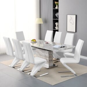 Parini Large Extending Magnesia Dining Table 8 Demi White Chairs