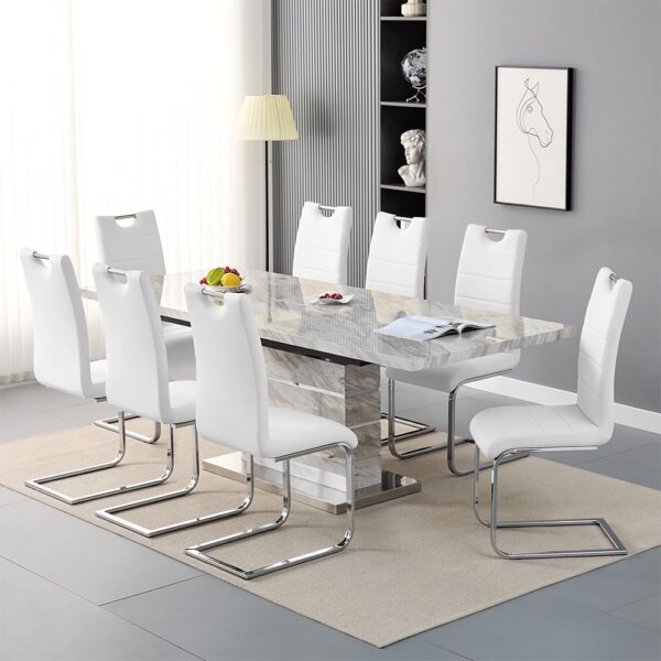 Parini Large Extending Magnesia Dining Table 8 Petra White Chairs