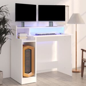 Acampo Wooden Laptop Desk In White With LED Lights