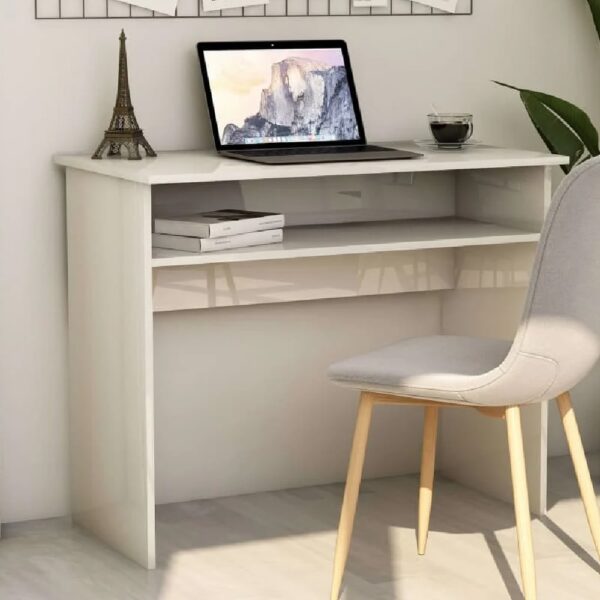 Angleton High Gloss Laptop Desk With 1 Shelf In White