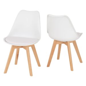 Barrie White Plastic Dining Chairs With Leather Seat In Pair