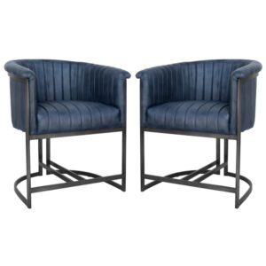 Elkhart Blue Leather Dining Chairs With Metal Legs In Pair