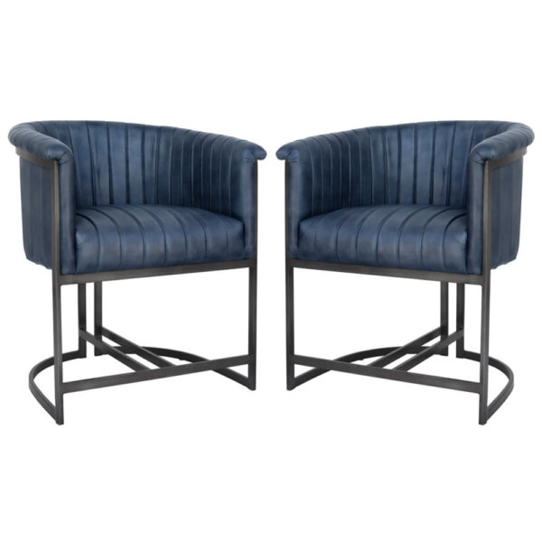 Elkhart Blue Leather Dining Chairs With Metal Legs In Pair