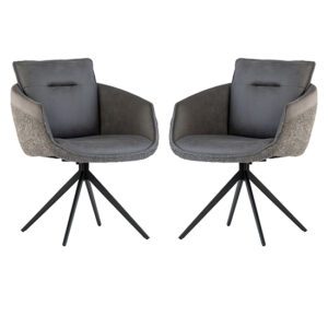 Lacey Grey Fabric And Faux Leather Dining Chairs In Pair