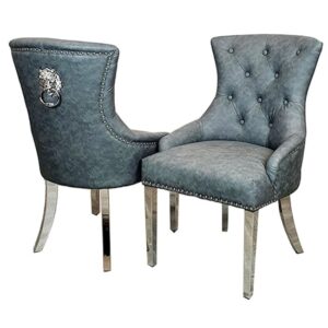 Melvin Dark Grey Faux Leather Dining Chairs In Pair