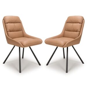 Addis Tan Leather Dining Chairs With Black Legs In Pair