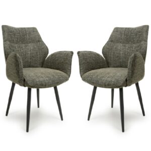 Banff Green Fabric Dining Chairs With Black Legs In Pair