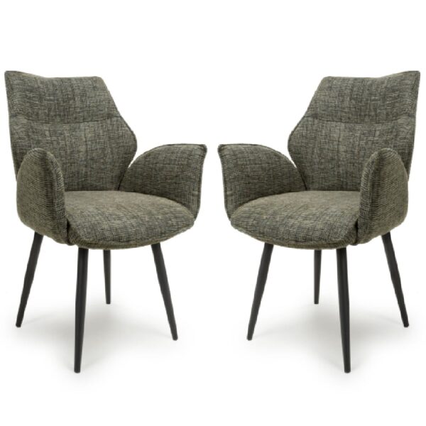 Banff Green Fabric Dining Chairs With Black Legs In Pair