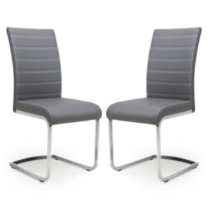 Conary Grey Leather Dining Chairs With Chrome Legs In Pair