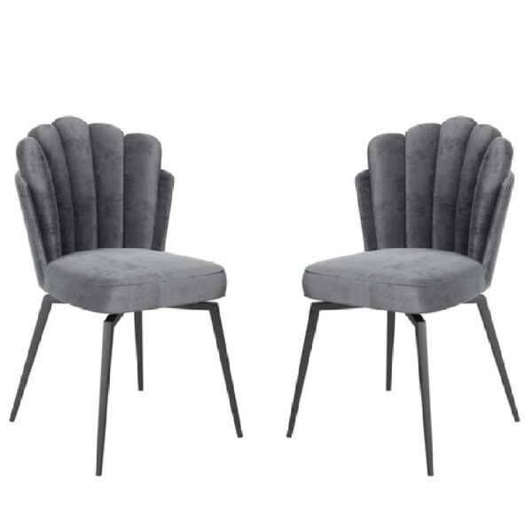 Fairbanks Dark Grey Fabric Dining Chairs With Black Legs In Pair