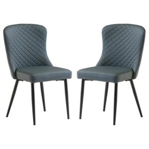 Hailey Blue Faux Leather Dining Chairs With Black Legs In Pair