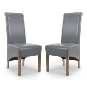 Kyoto Grey Leather Dining Chairs With Oak Legs In Pair