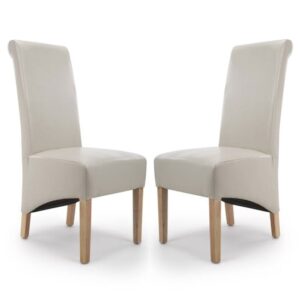 Kyoto Ivory Leather Dining Chairs With Oak Legs In Pair