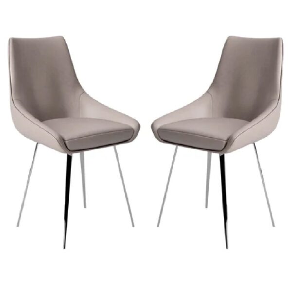 Laceby Taupe Leather Dining Chairs With Chrome Legs In Pair