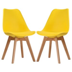 Livre Yellow Plastic Dining Chairs With Wooden Legs In Pair