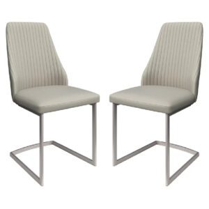 Madrid Light Grey Leather Dining Chairs With Steel Legs In Pair