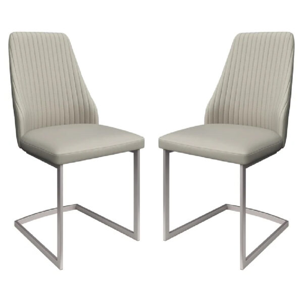 Madrid Light Grey Leather Dining Chairs With Steel Legs In Pair