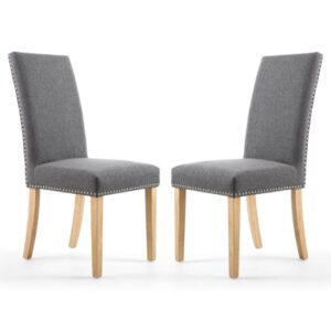 Rabat Steel Grey Fabric Dining Chairs With Natural Legs In Pair