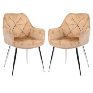 Salford Champagne Velvet Dining Chairs In Pair