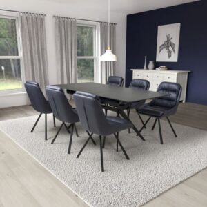 Tarsus Black Ceramic Extending Dining Table 6 Addis Blue Chairs