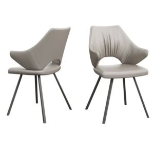 Zoyati Taupe Leather Dining Chairs With Metal Legs In Pair