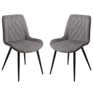 Arta Diamond Stitch Dark Grey Fabric Dining Chairs In Pair