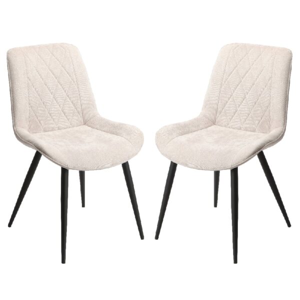 Arta Diamond Stitch Natural Fabric Dining Chairs In Pair