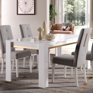 Geneva Small High Gloss Dining Table In White And Gold