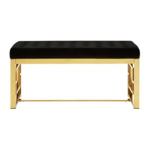 Alluras Black Velvet Dining Bench With Gold Square Frame