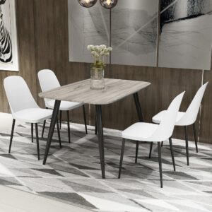 Arta Grey Wooden Dining Table 4 Curve Plastic White Chairs