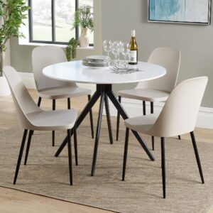 Arta Round White Wooden Dining Table 4 Curve Plastic Calico Chairs