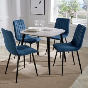 Arta Square Grey Wooden Dining Table 4 Blue Straight Chairs