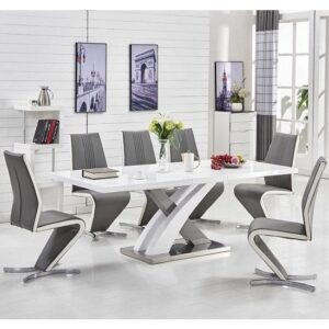 Axara Large Extending Grey Dining Table 6 Gia Grey White Chairs