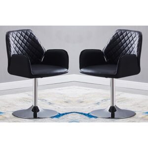 Bucketeer Swivel Black Faux Leather Dining Chairs In Pair