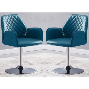 Bucketeer Swivel Teal Faux Leather Dining Chairs In Pair