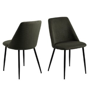 Indio Olive Green Fabric Dining Chairs With Black Legs In Pair